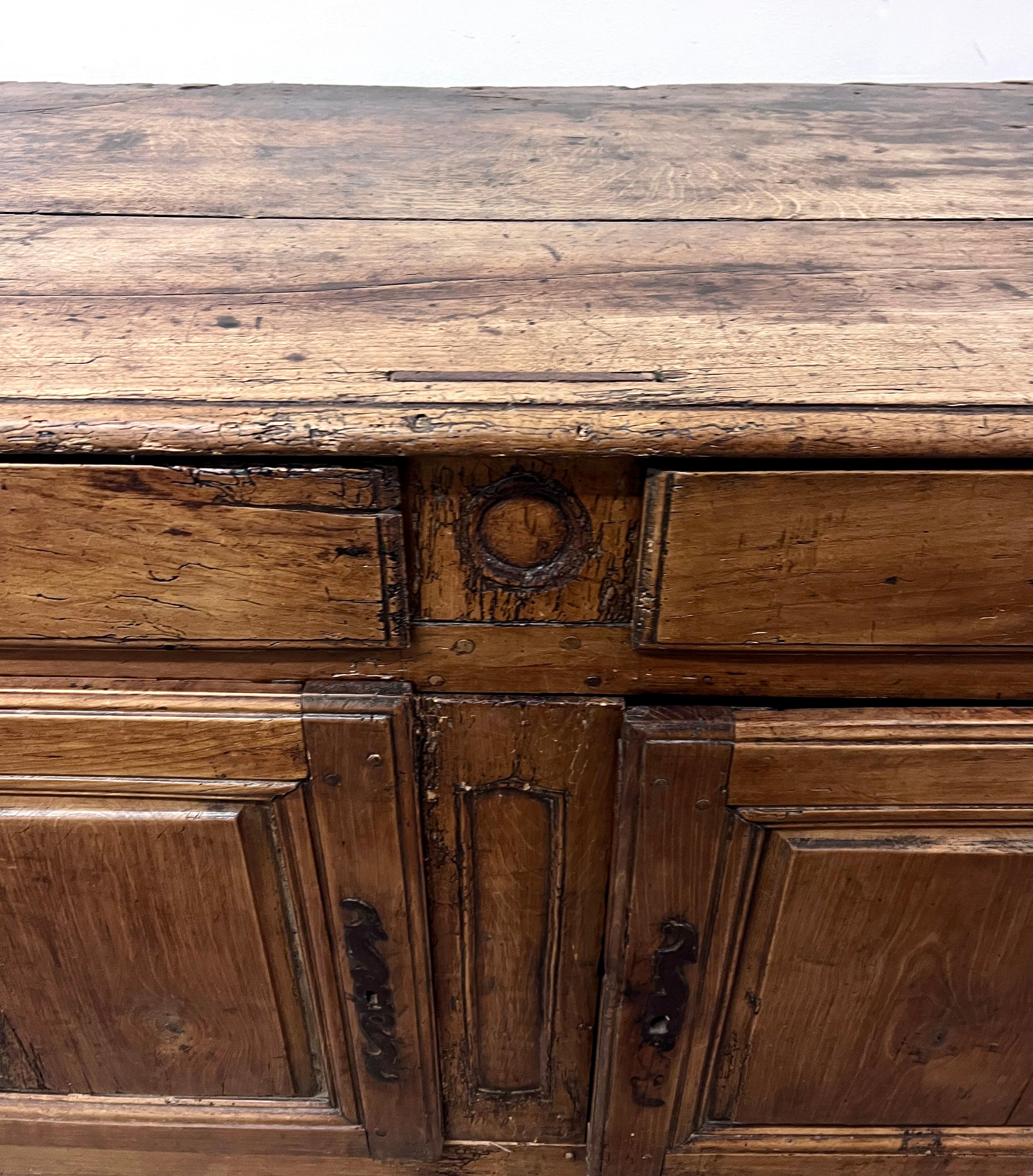 18th C. French Country Louis xv Walnut Two Drawer Buffet with Storage For Sale 4