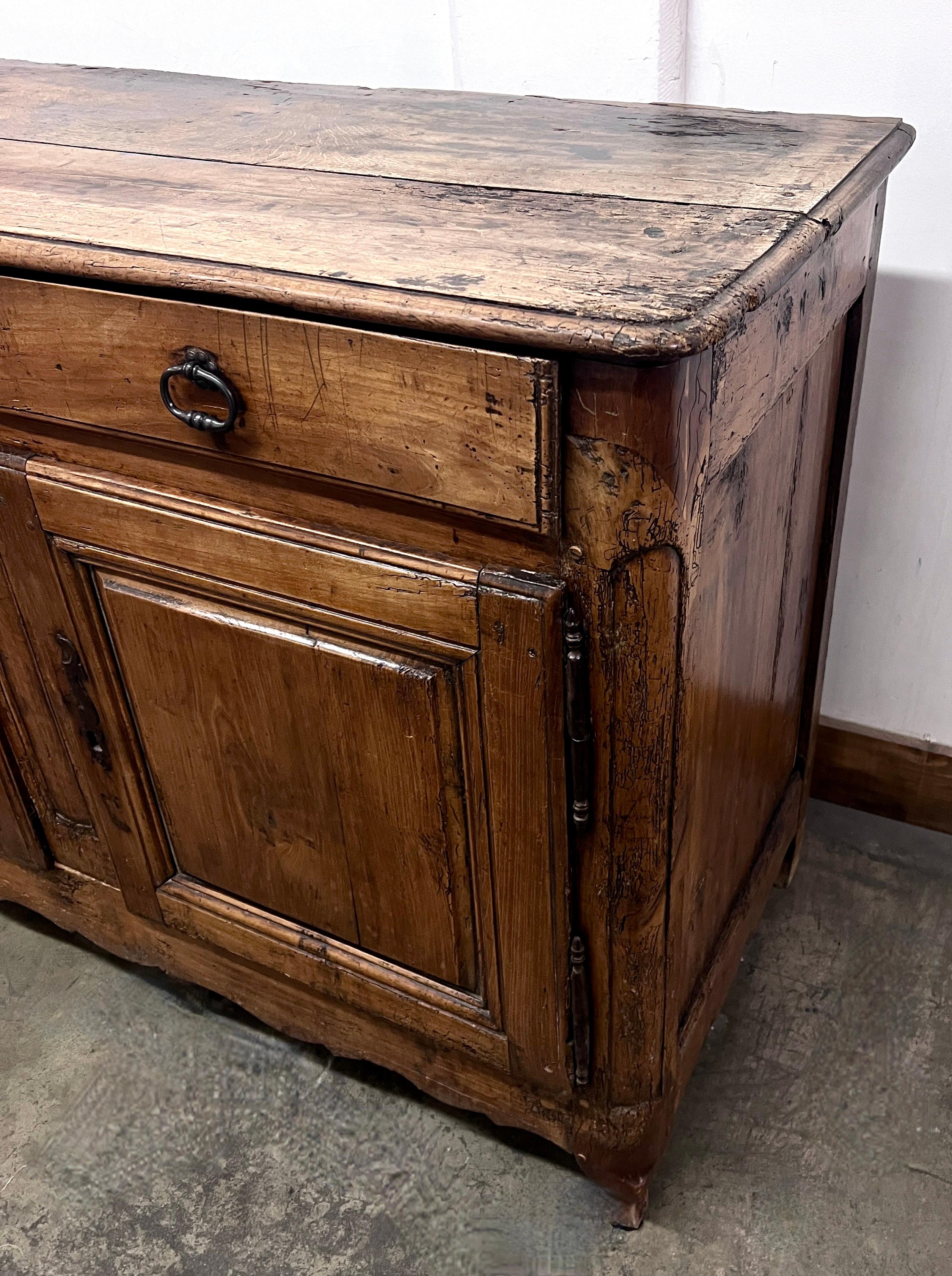 Bronze 18th C. French Country Louis xv Walnut Two Drawer Buffet with Storage For Sale