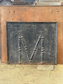 18th C French Fireback / Backsplash with Pillars and Fleurs de Lys, Dated 1733