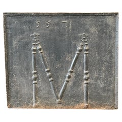 18th C French Fireback / Backsplash with Pillars and Fleurs de Lys, Dated 1733