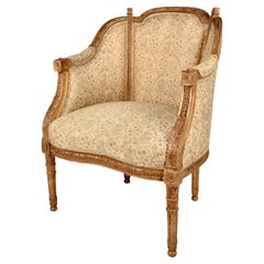 18th C French Giltwood Bergere with Fortuny Upholstery