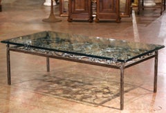 18th C. French Glass Top Polished Wrought Iron Balcony or Gate Coffee Table