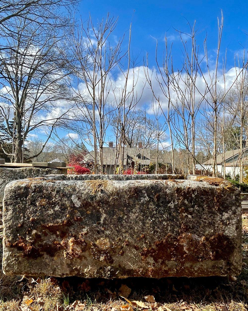 Rustic 18th C French Hand-Carved Limestone Trough with Mossy Patina