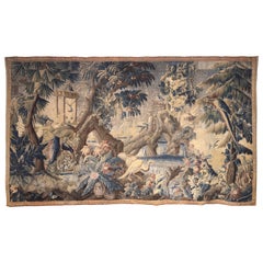 A.C. I.C. Tapisserie d
Aubusson tissée à la main avec oiseaux, ruines et bordure florale