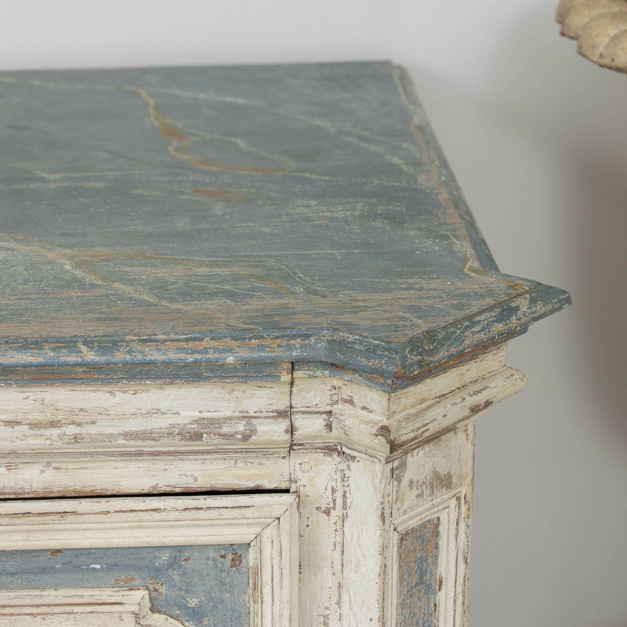 18th c. French Large Painted Commode with Hand-Painted Marbleized Top 1