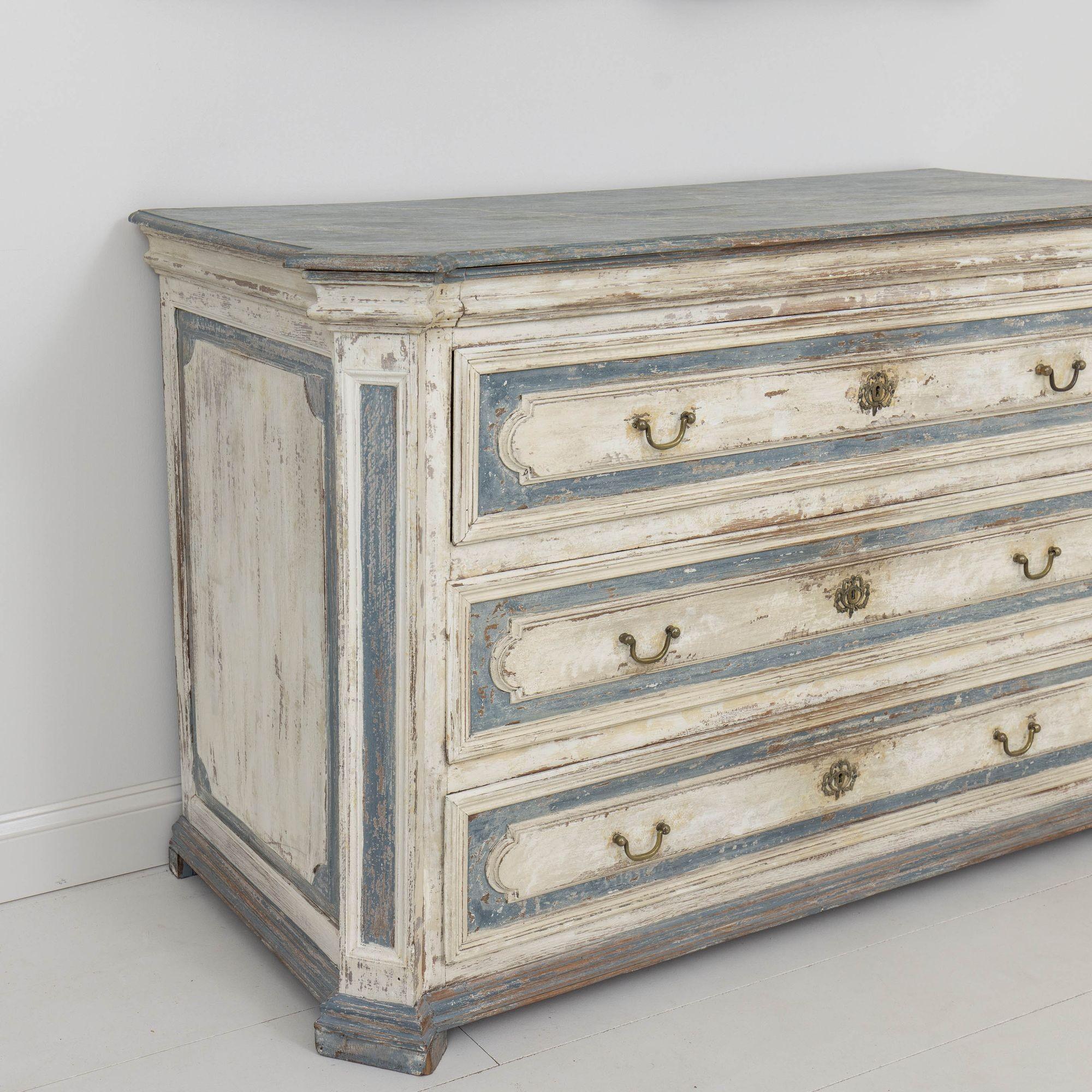 18th c. French Large Painted Commode with Hand-Painted Marbleized Top 4
