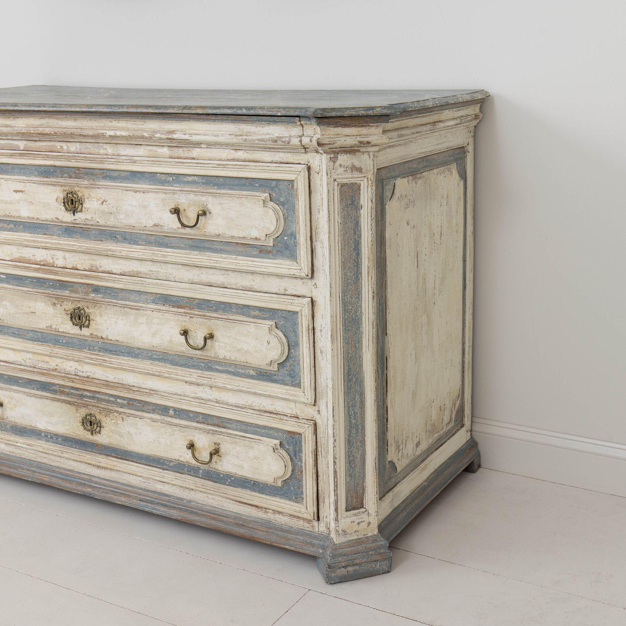 18th c. French Large Painted Commode with Hand-Painted Marbleized Top 11
