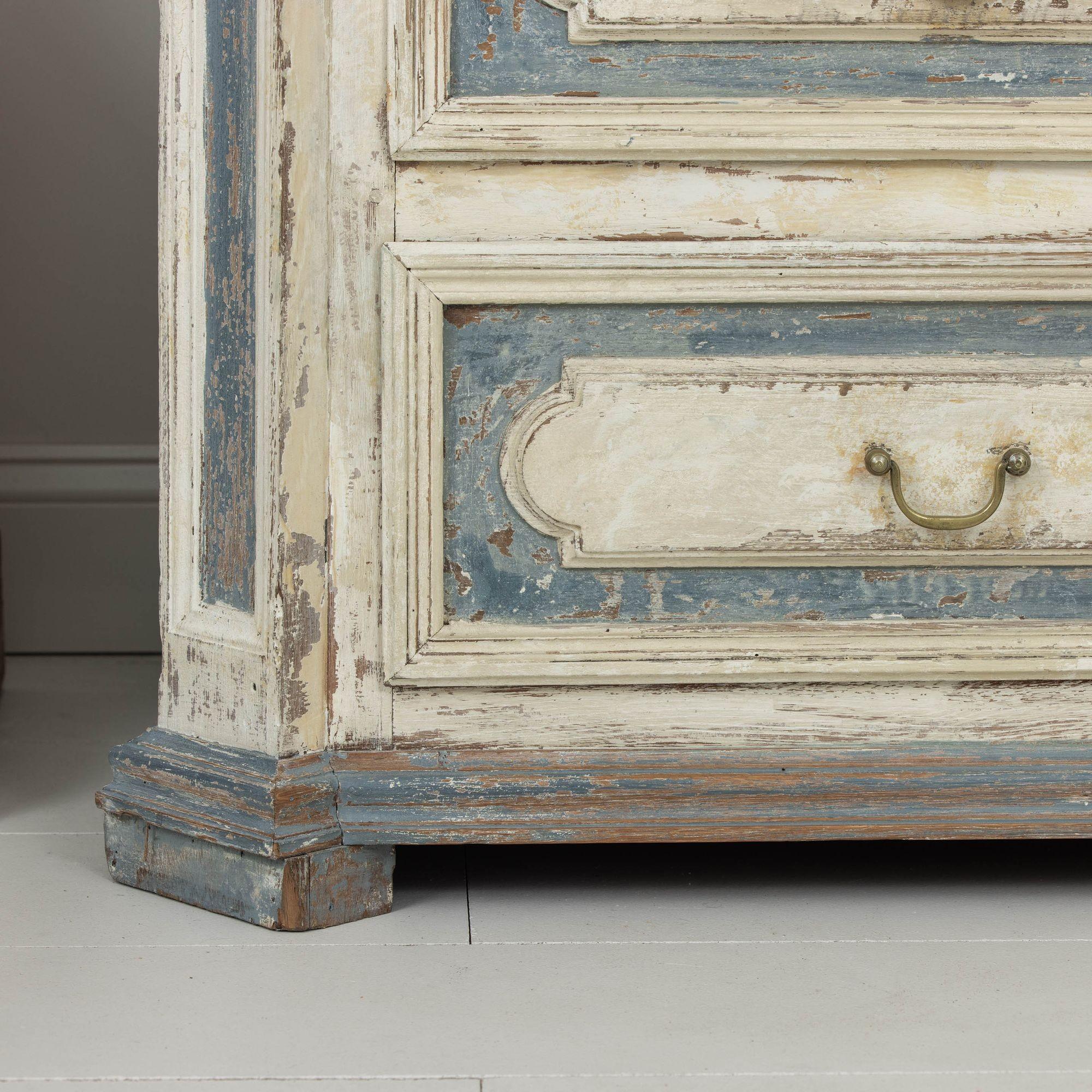 18th Century and Earlier 18th c. French Large Painted Commode with Hand-Painted Marbleized Top