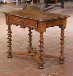 18th C. French Louis XIII Walnut Table Desk with Barley Twist Legs and Drawer