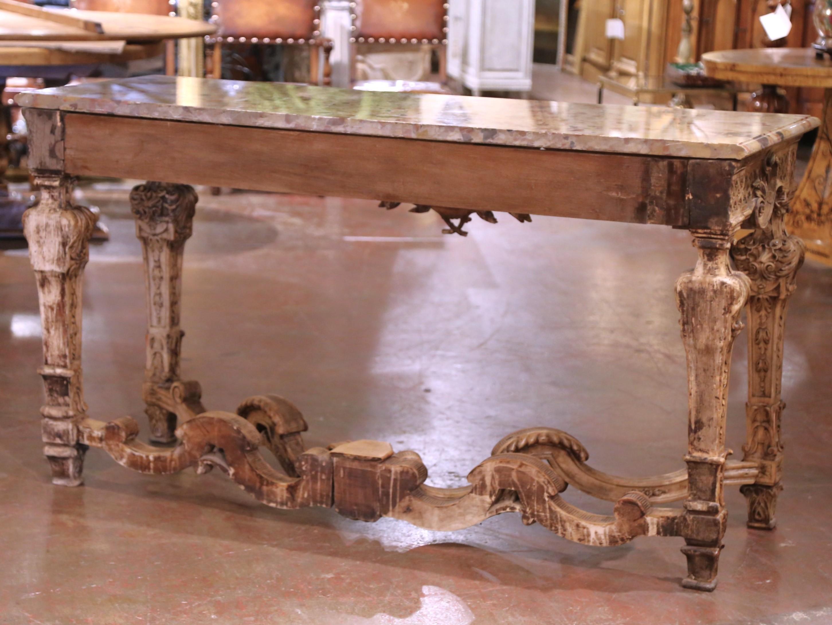 Tavolo da console francese Luigi XIV del XVIII secolo in noce sbiancato con piano in marmo di Breccia in vendita 6