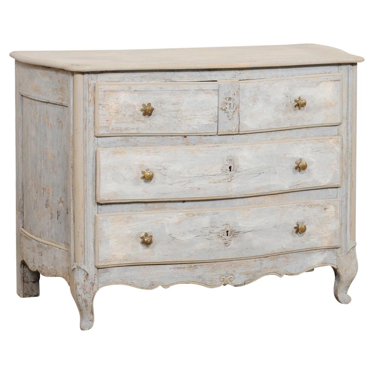 Commodo in legno intagliato e dipinto francese Luigi XV del XVIII secolo