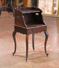 18th C. French Louis XV Carved Oak Nightstand or Side Table with Drawer