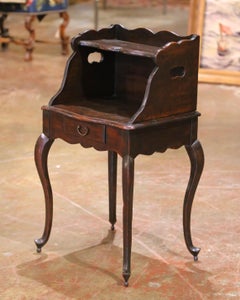 18th C. French Louis XV Carved Oak Nightstand or Side Table with Drawer