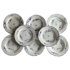 18th c. French Louis XV Chantilly Porcelain Dinner Plates in Blue & White Sprig
