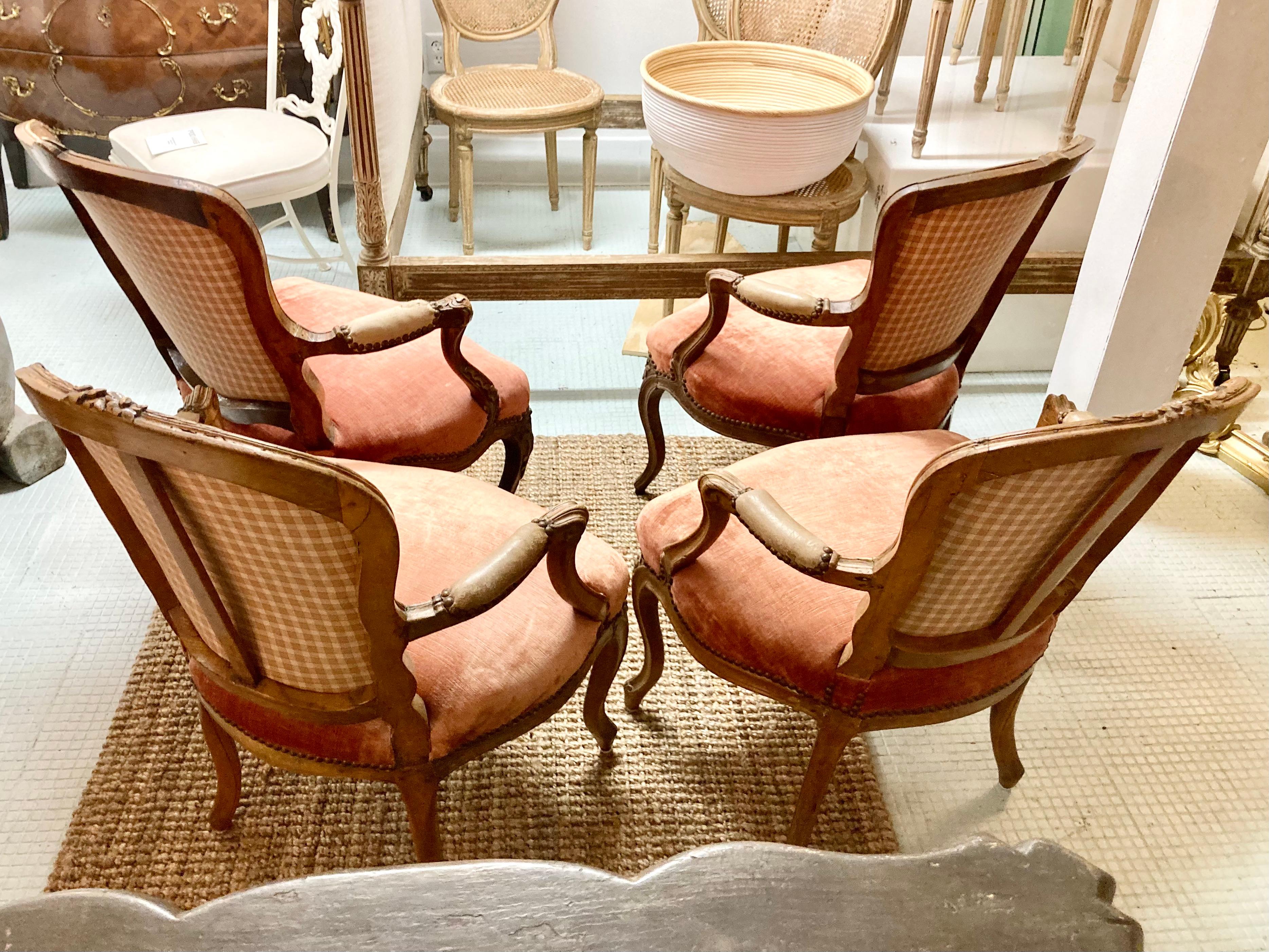 18th C French Louis XV Fauteuil Chairs Each With Unique Carvings - Set of 4 In Good Condition For Sale In Los Angeles, CA