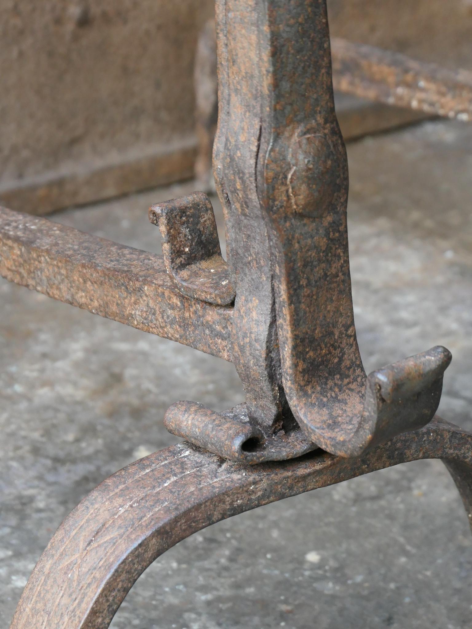 18th C. French Louis XV Wrought Iron Andirons For Sale 6