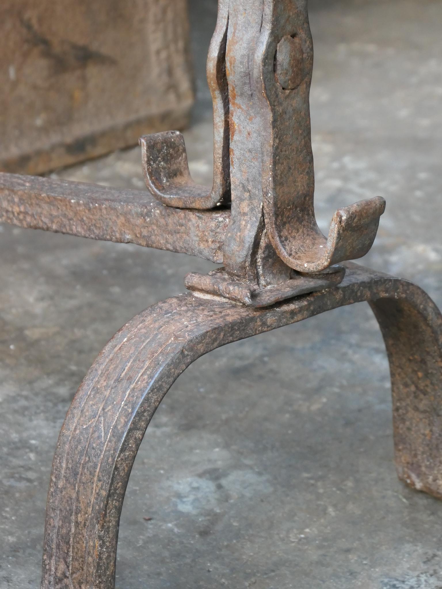 18th C. French Louis XV Wrought Iron Andirons For Sale 7