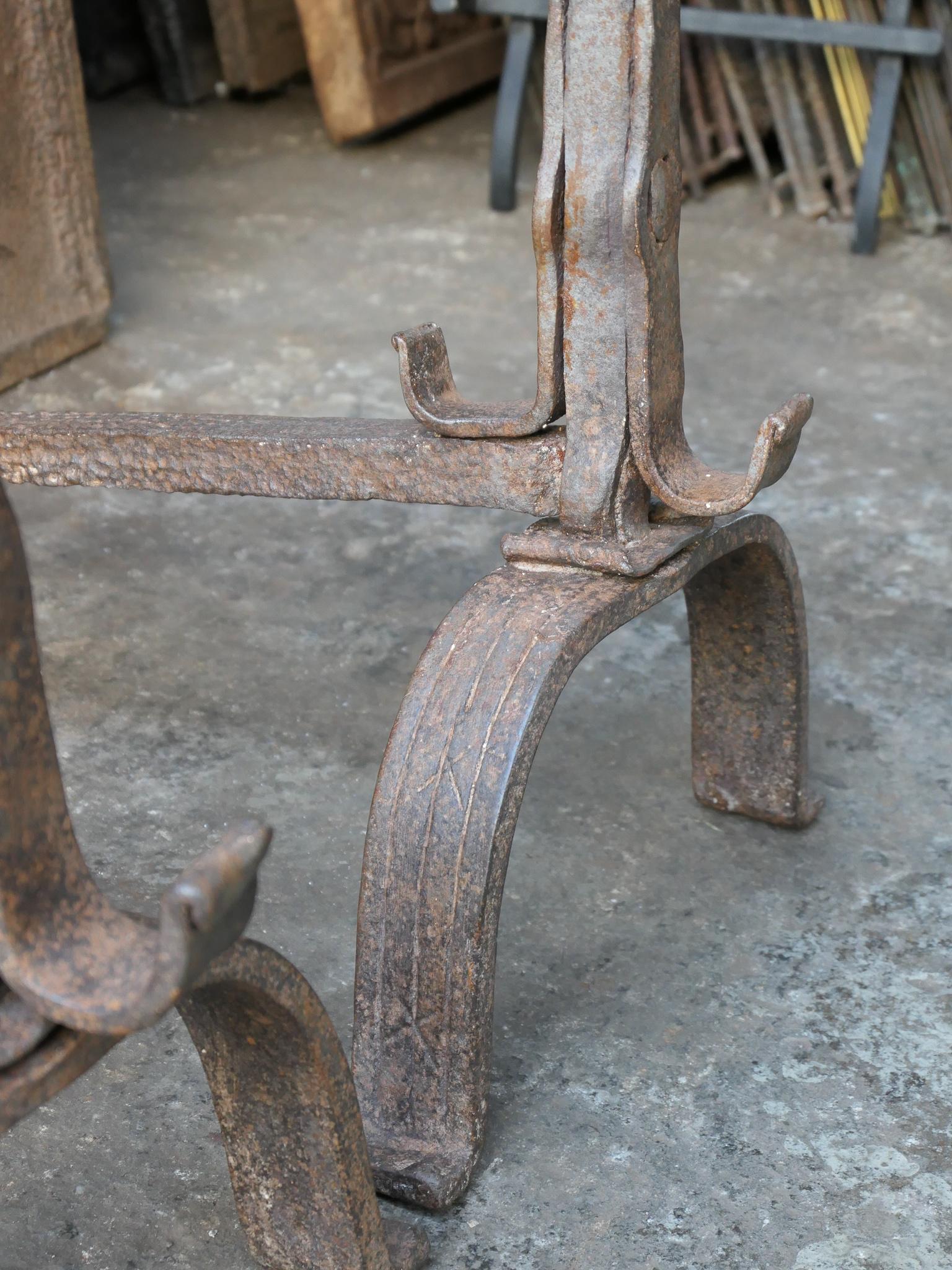 18th C. French Louis XV Wrought Iron Andirons For Sale 8