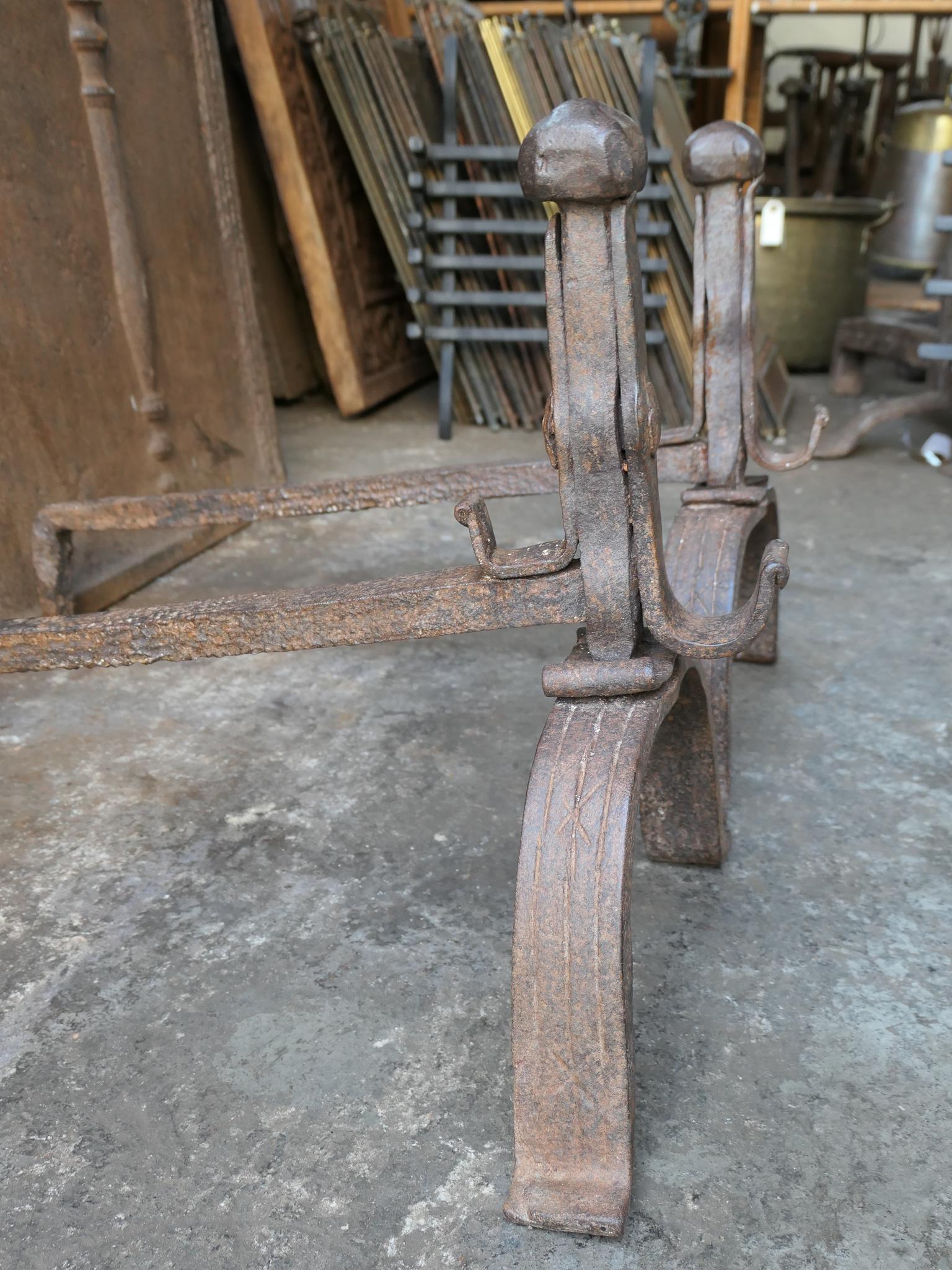 18th C. French Louis XV Wrought Iron Andirons For Sale 9