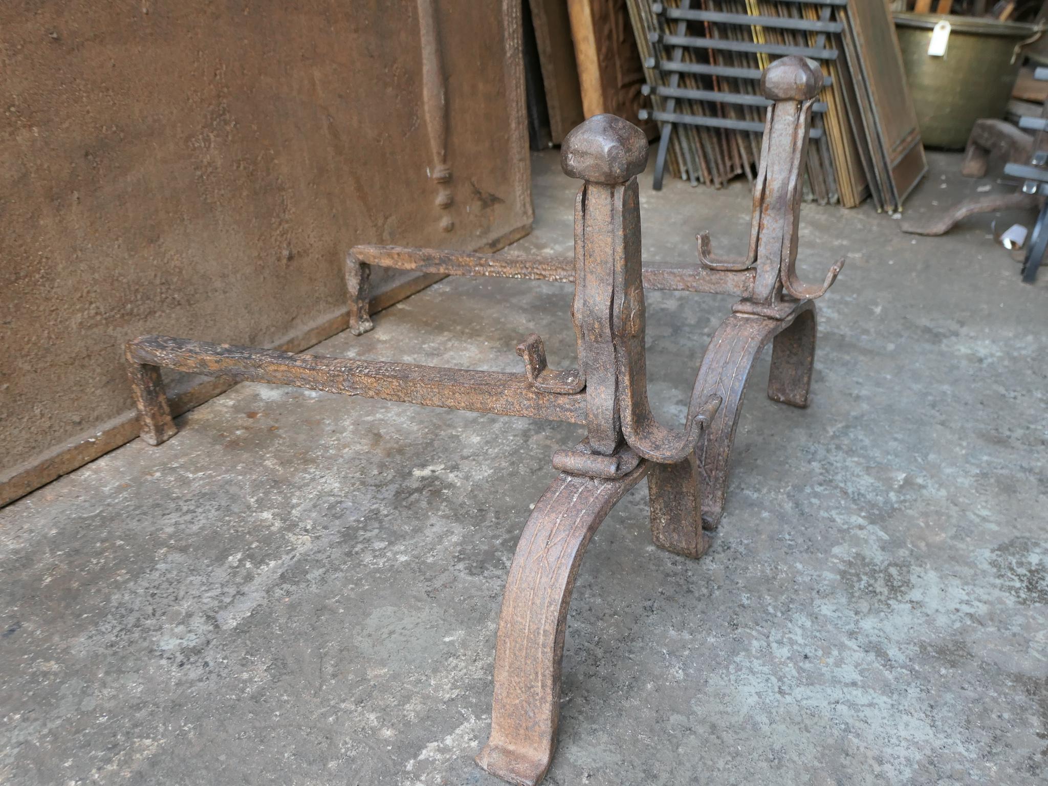 18th C. French Louis XV Wrought Iron Andirons For Sale 10