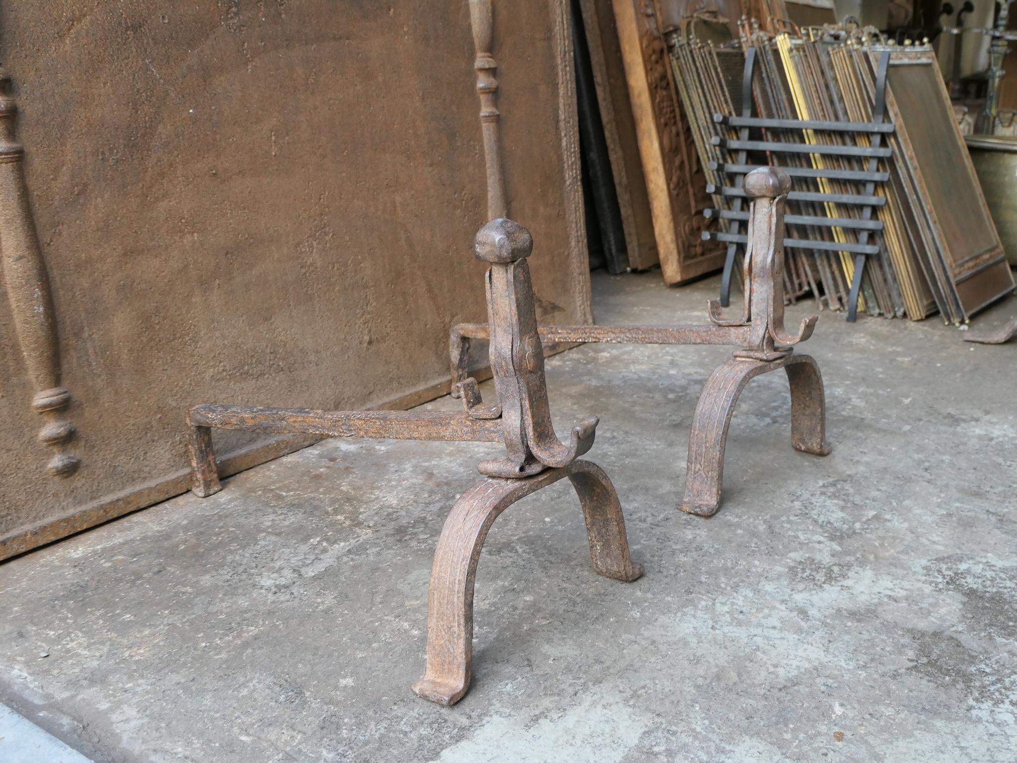 18th C. French Louis XV Wrought Iron Andirons For Sale 11