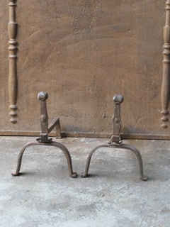 18th C. French Louis XV Wrought Iron Andirons