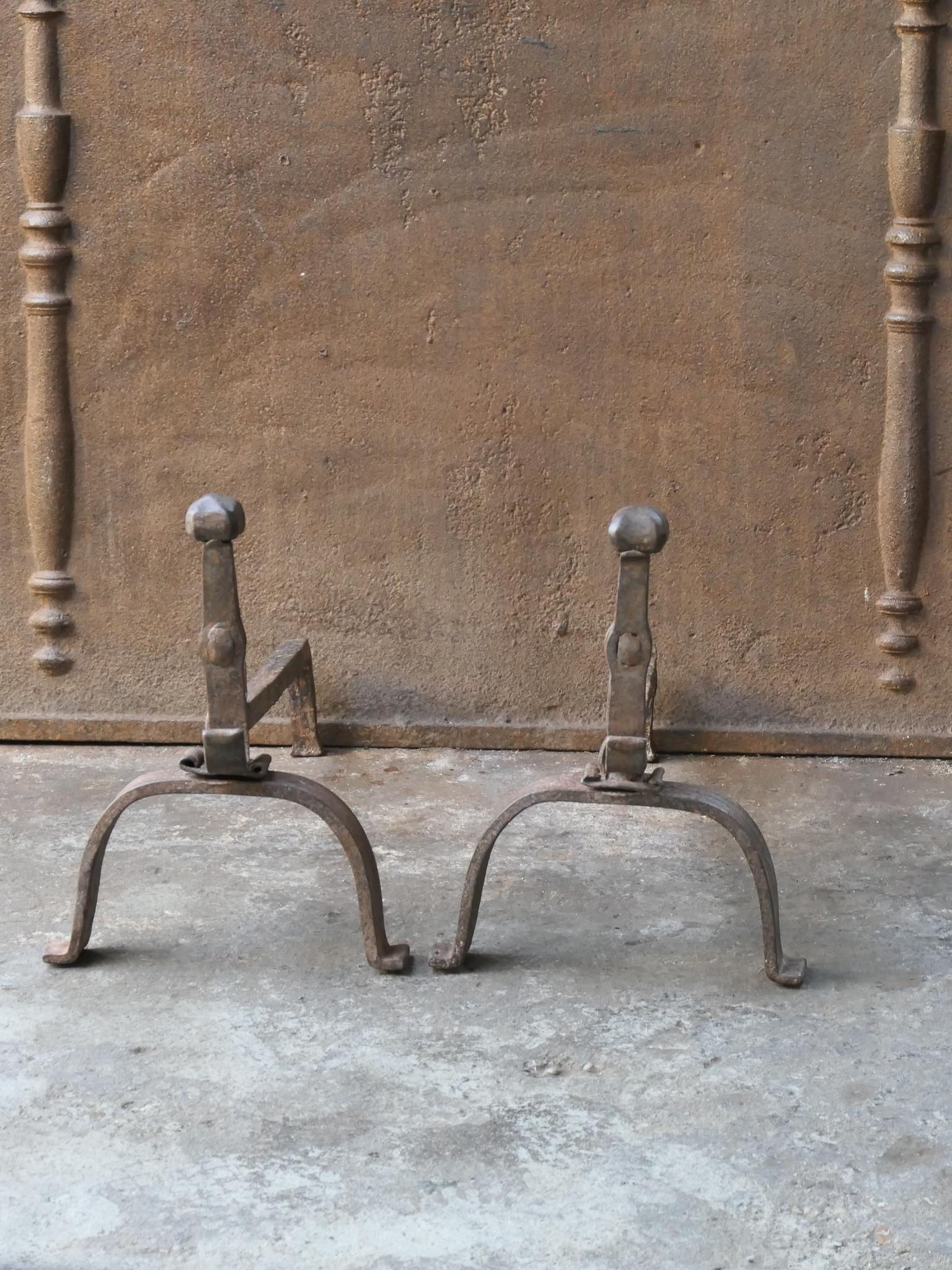 18th C. French Louis XV Wrought Iron Andirons In Good Condition For Sale In Amerongen, NL