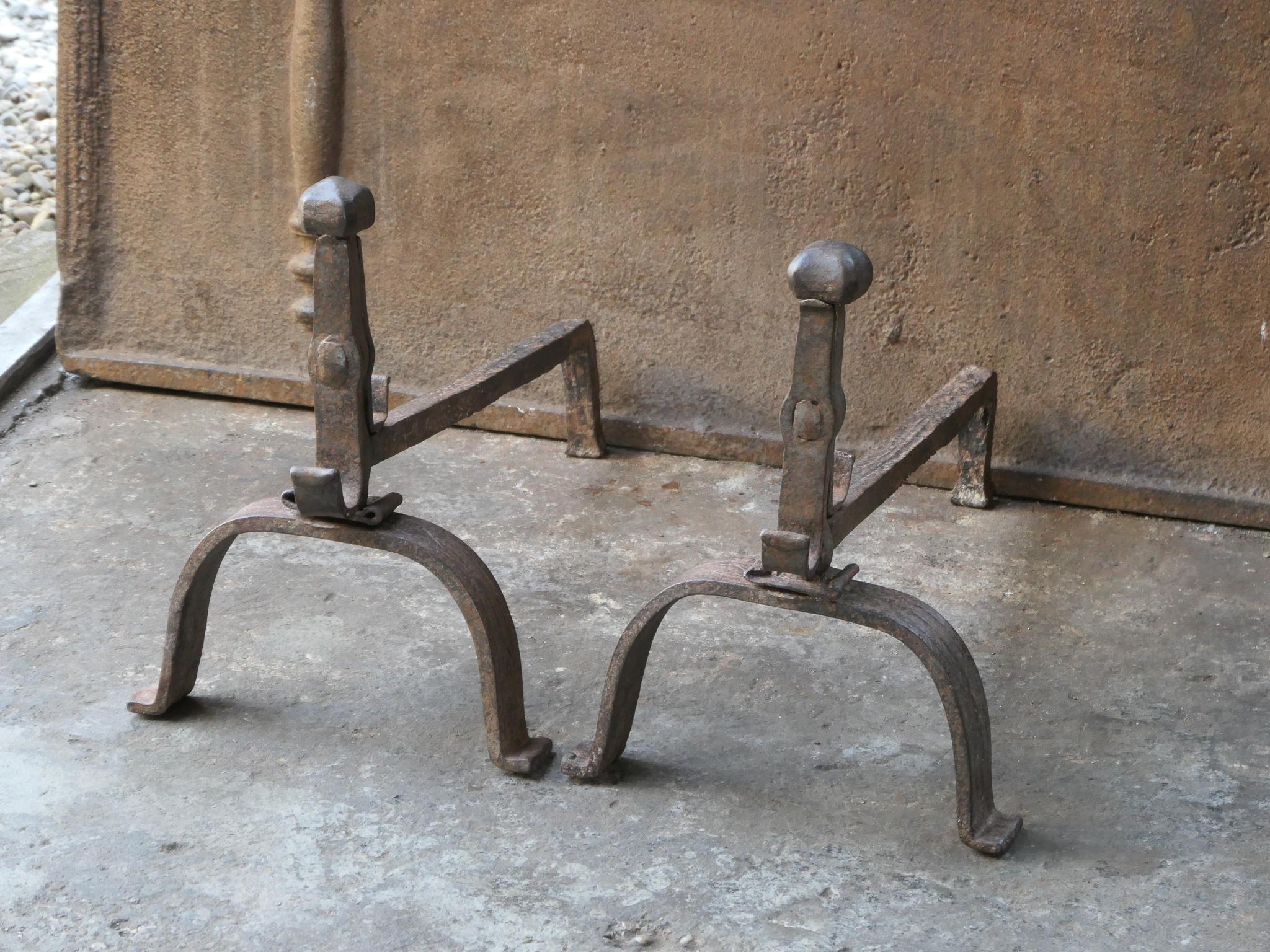 18th C. French Louis XV Wrought Iron Andirons For Sale 1