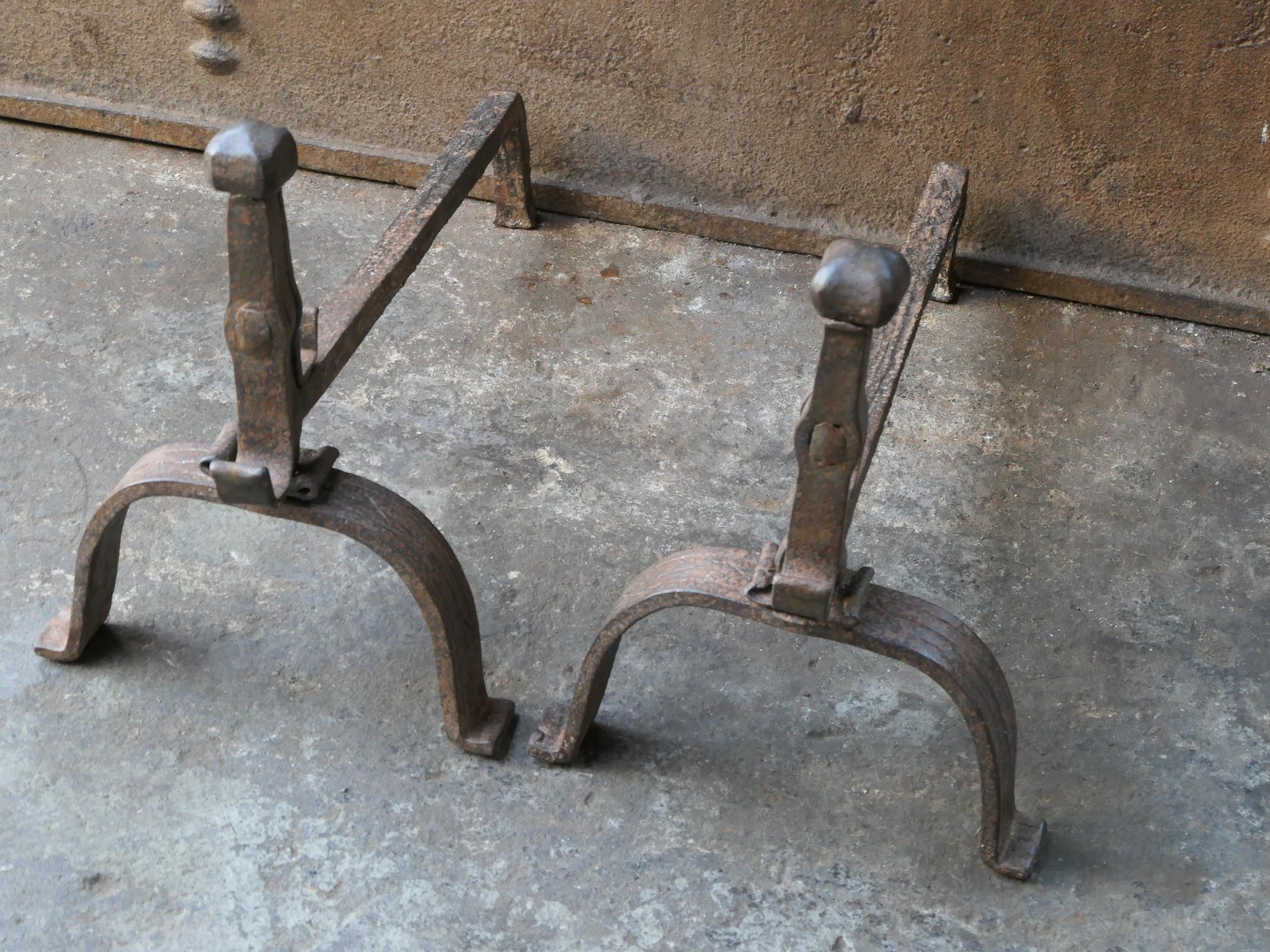 18th C. French Louis XV Wrought Iron Andirons For Sale 2