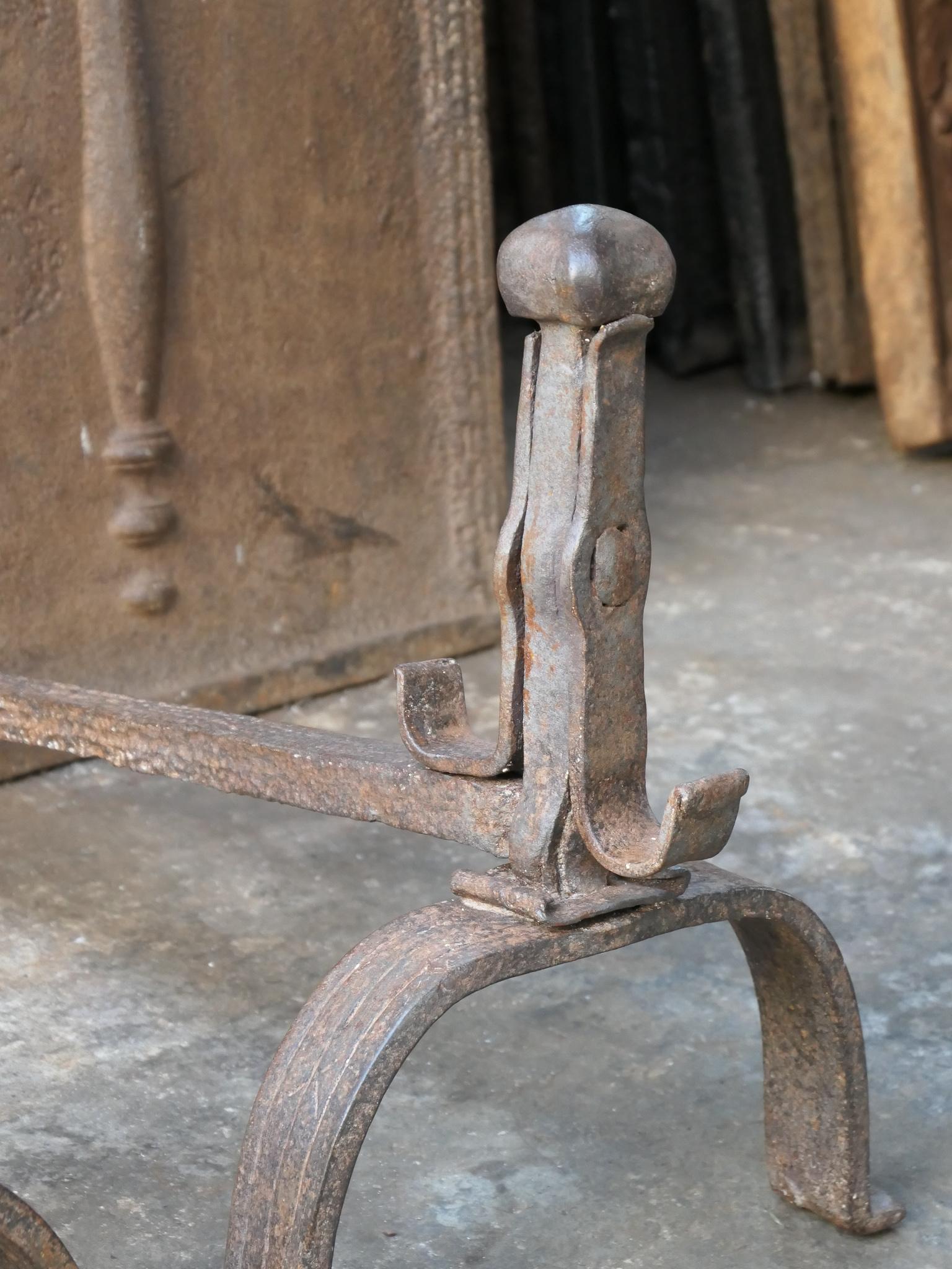 18th C. French Louis XV Wrought Iron Andirons For Sale 4