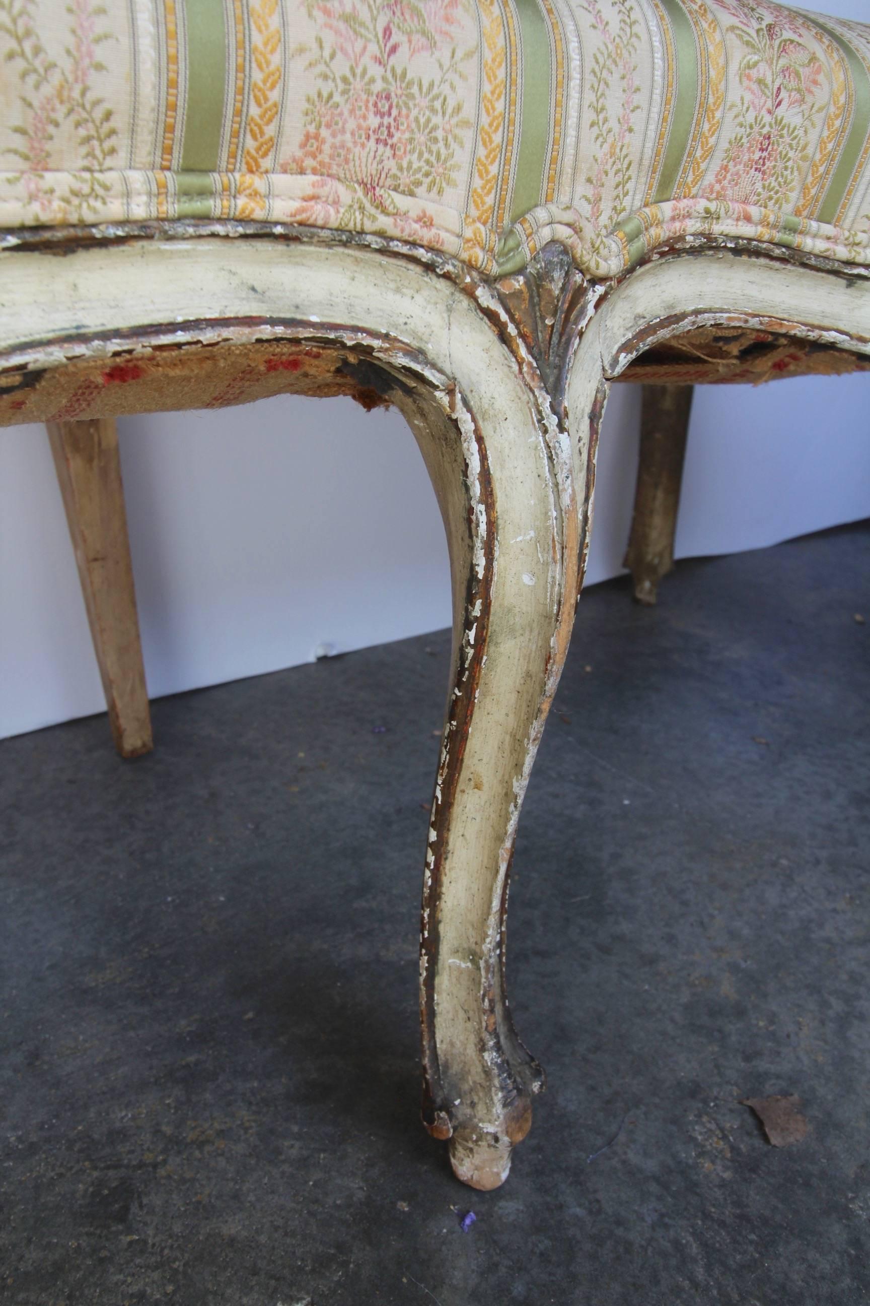Hand-Carved 18th Century French Louis XV Painted Banquette or Bench For Sale