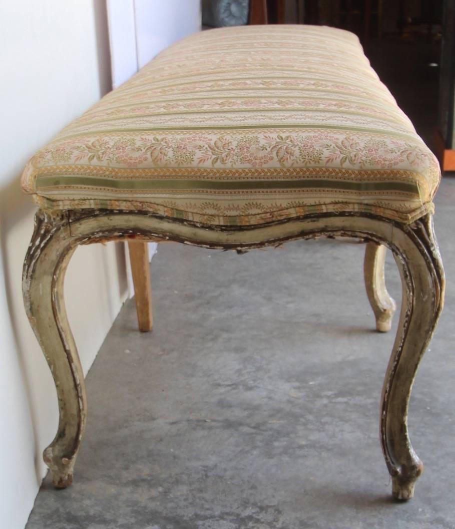 Upholstery 18th Century French Louis XV Painted Banquette or Bench For Sale