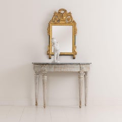 18th Century French Louis XVI Console in Original Paint with Bleu Turquin Marble