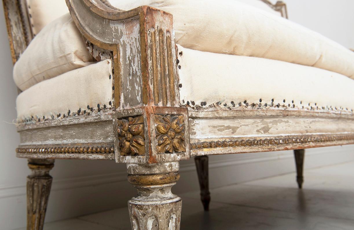 18th C. French Louis XVI Original Paint Banquette or Canapé with Traces of Gilt 4