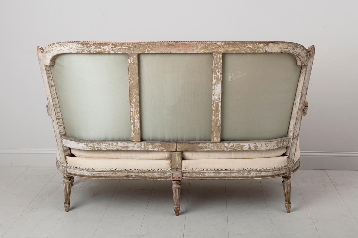 18th C. French Louis XVI Original Paint Banquette or Canapé with Traces of Gilt 5