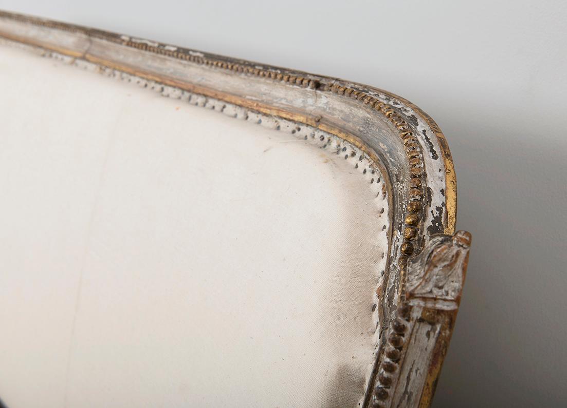 Hand-Carved 18th C. French Louis XVI Original Paint Banquette or Canapé with Traces of Gilt