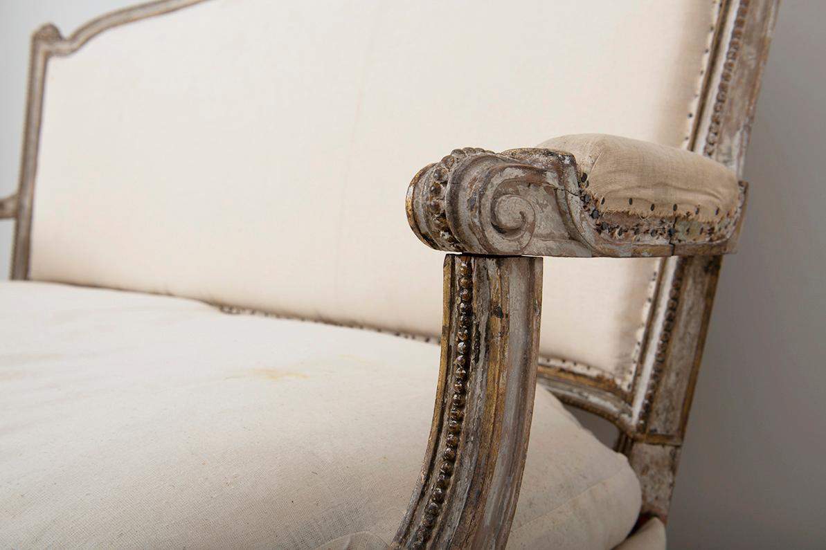 18th Century and Earlier 18th C. French Louis XVI Original Paint Banquette or Canapé with Traces of Gilt