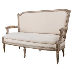 18th C. French Louis XVI Original Paint Banquette or Canapé with Traces of Gilt