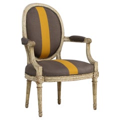 Siglo XVIII Fauteuil francés del periodo Luis XVI - Sillón con pintura original