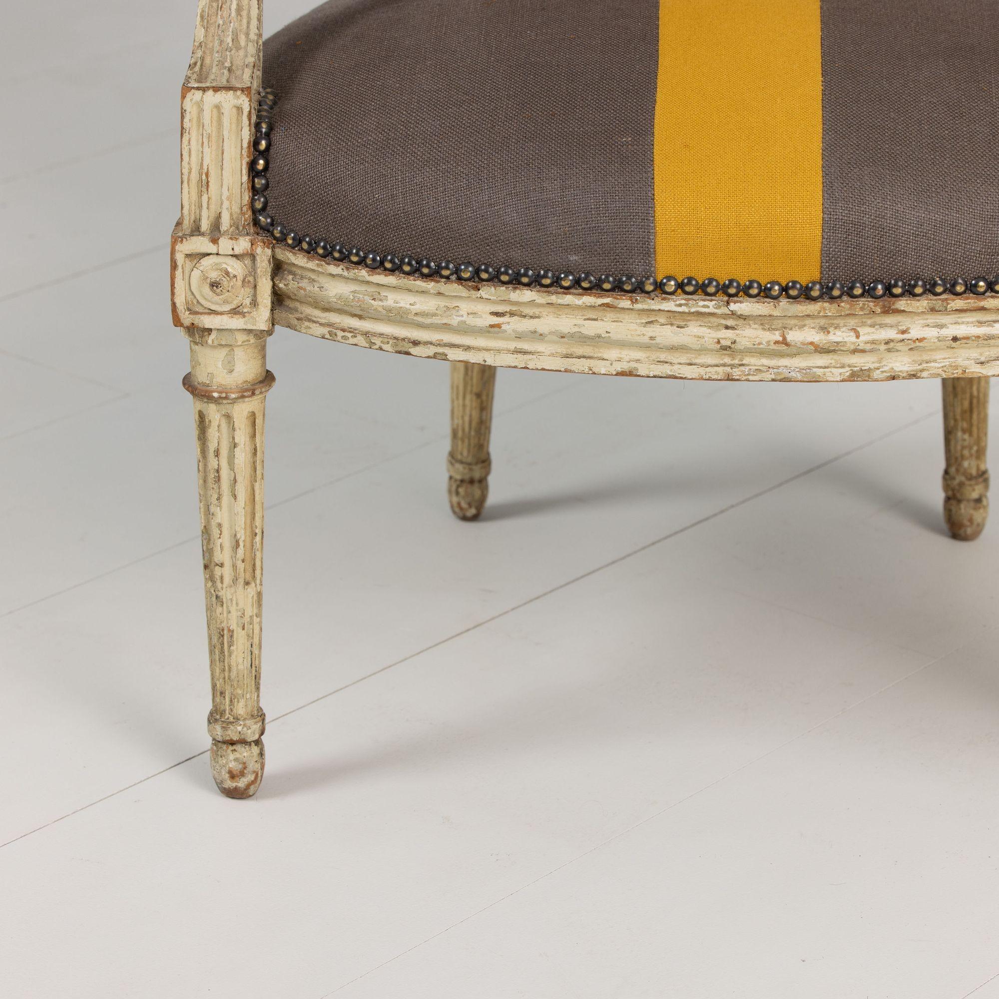 18th c. French Louis XVI Period Fauteuil - Armchair in Original Paint For Sale 4