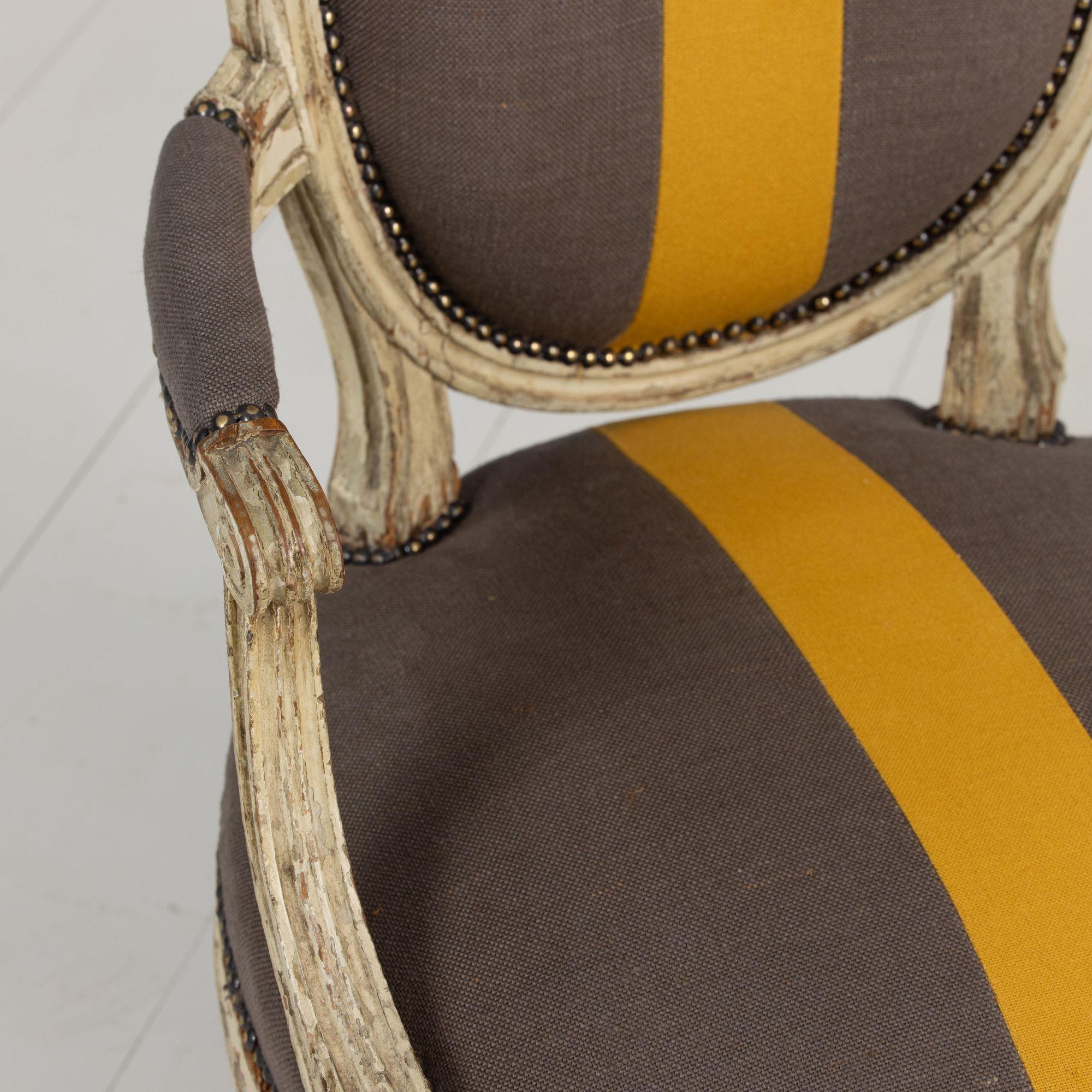 18th c. French Louis XVI Period Fauteuil - Armchair in Original Paint For Sale 6