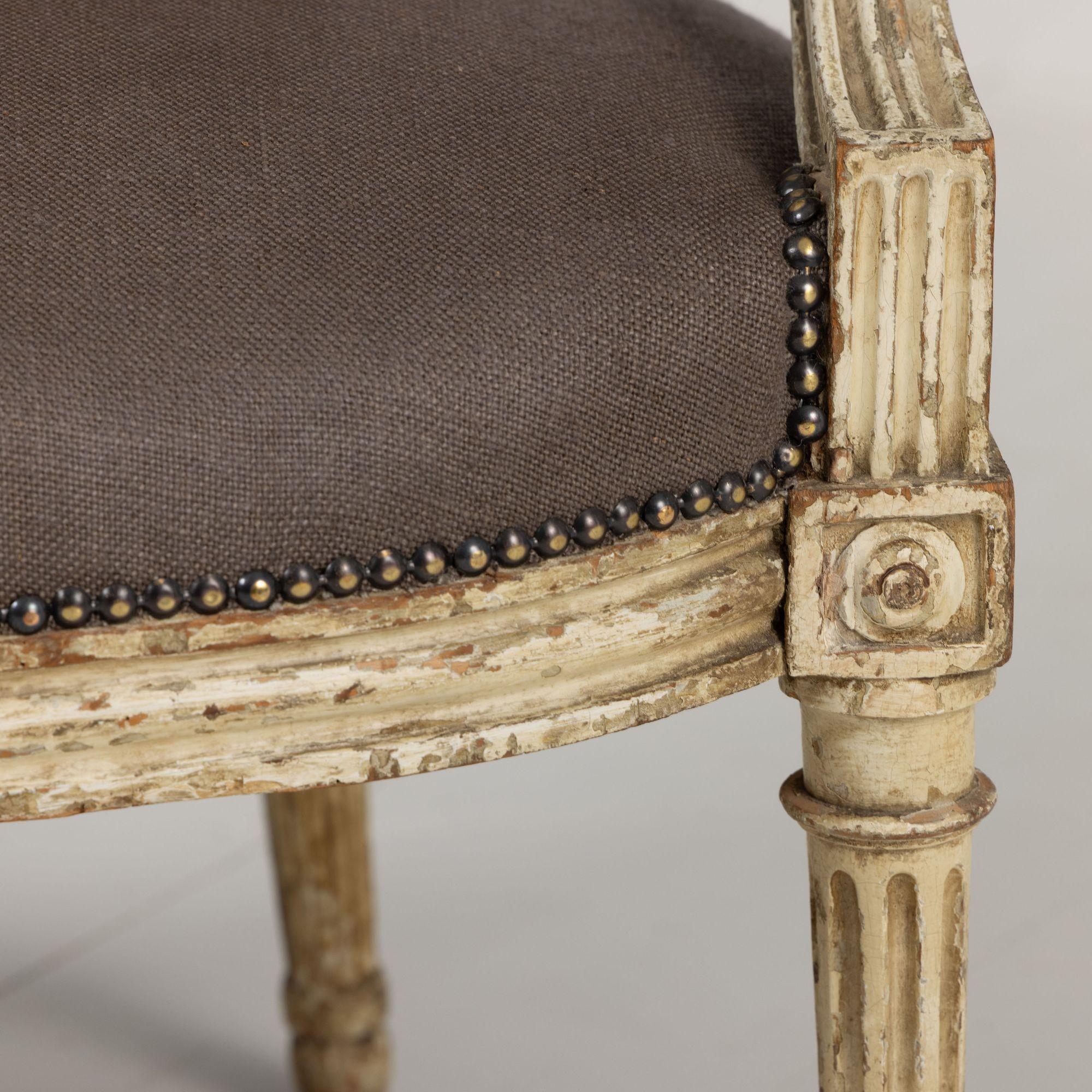 18th c. French Louis XVI Period Fauteuil - Armchair in Original Paint For Sale 8
