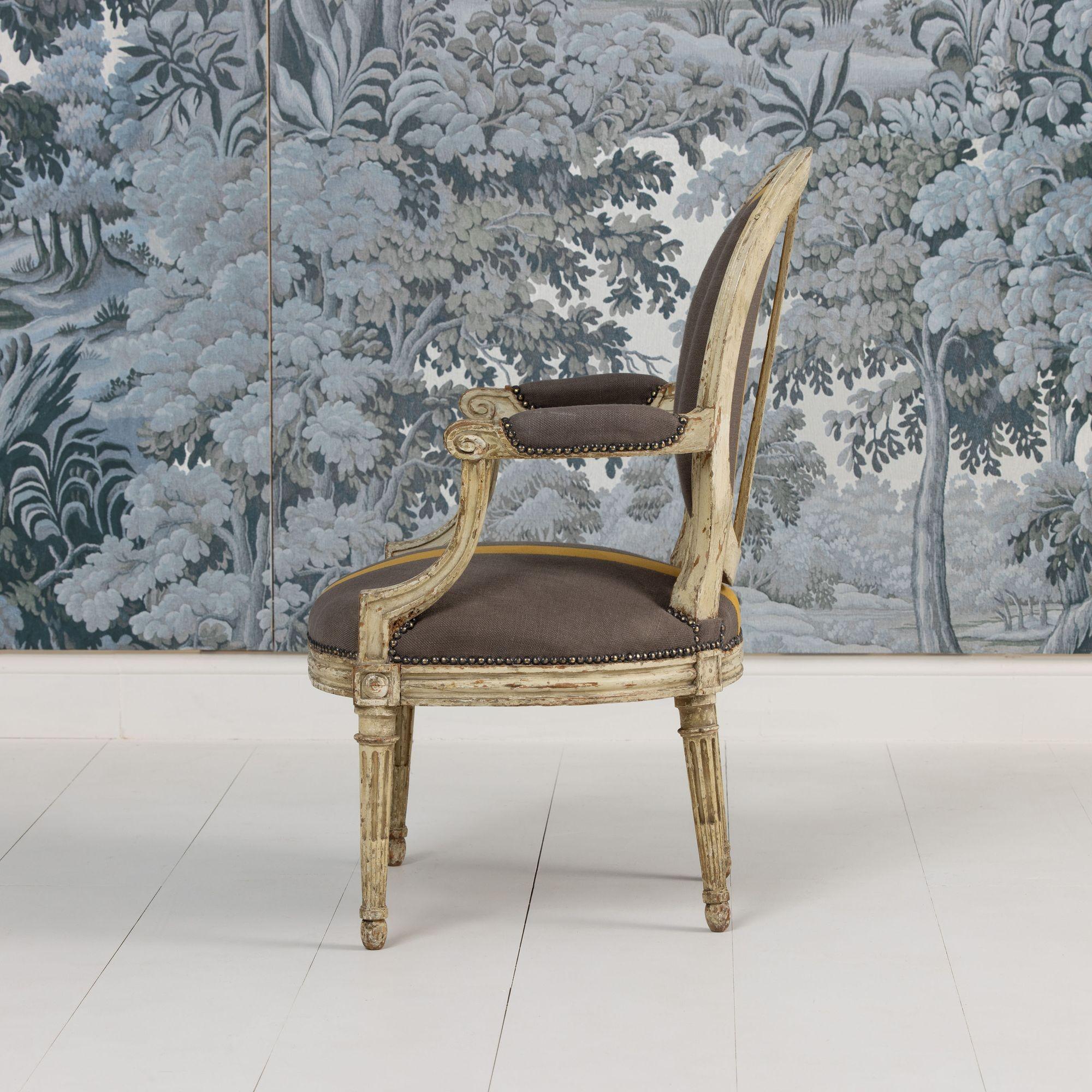 18th Century and Earlier 18th c. French Louis XVI Period Fauteuil - Armchair in Original Paint For Sale