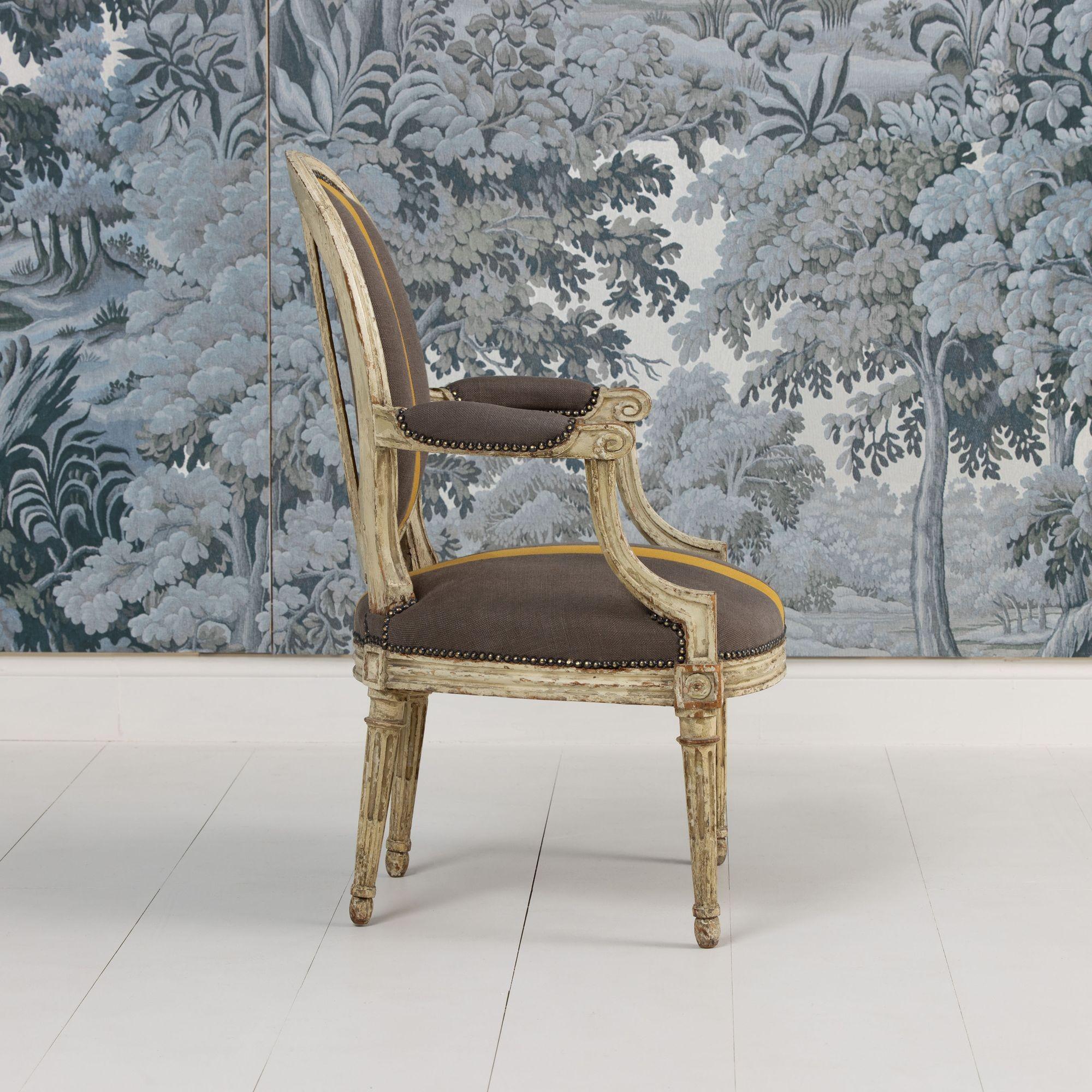 18th c. French Louis XVI Period Fauteuil - Armchair in Original Paint For Sale 1