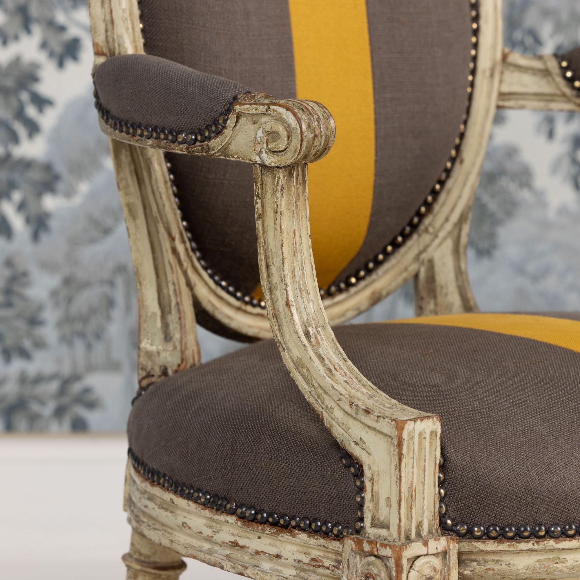 18th c. French Louis XVI Period Fauteuil - Armchair in Original Paint For Sale 2