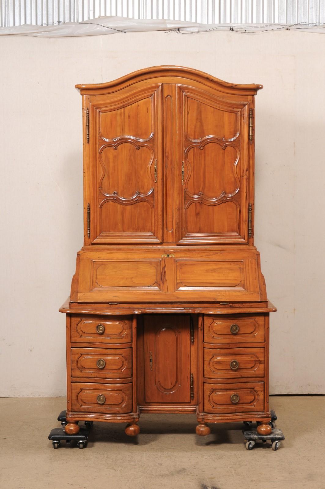 18th C. French Louis XVI Tall Secretaire (Retains Original Leather on Desk-Top) For Sale 6
