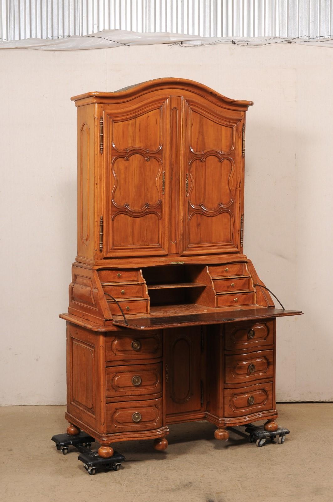 18th C. French Louis XVI Tall Secretaire (Retains Original Leather on Desk-Top) In Good Condition For Sale In Atlanta, GA
