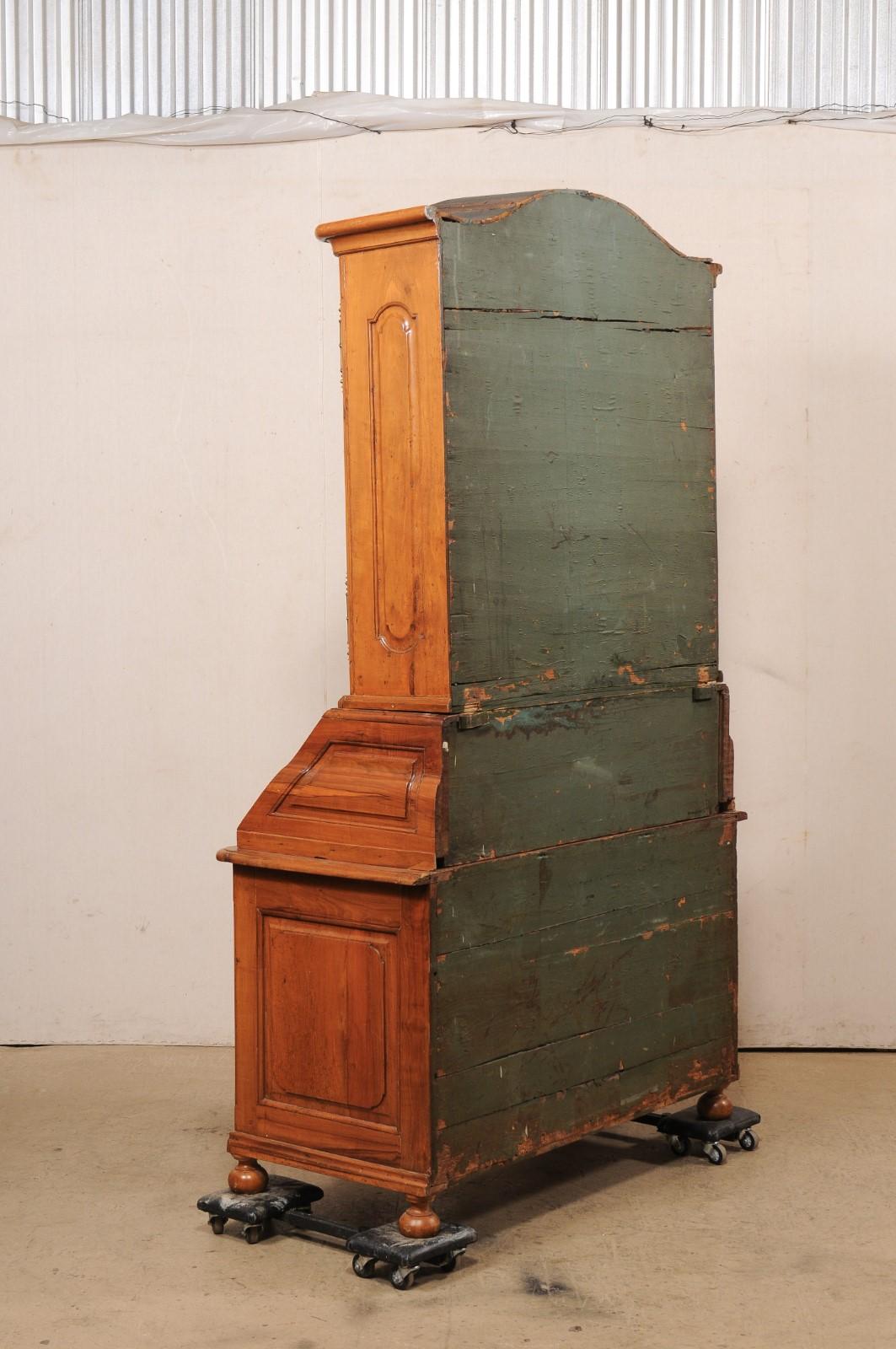 18th C. French Louis XVI Tall Secretaire (Retains Original Leather on Desk-Top) For Sale 4