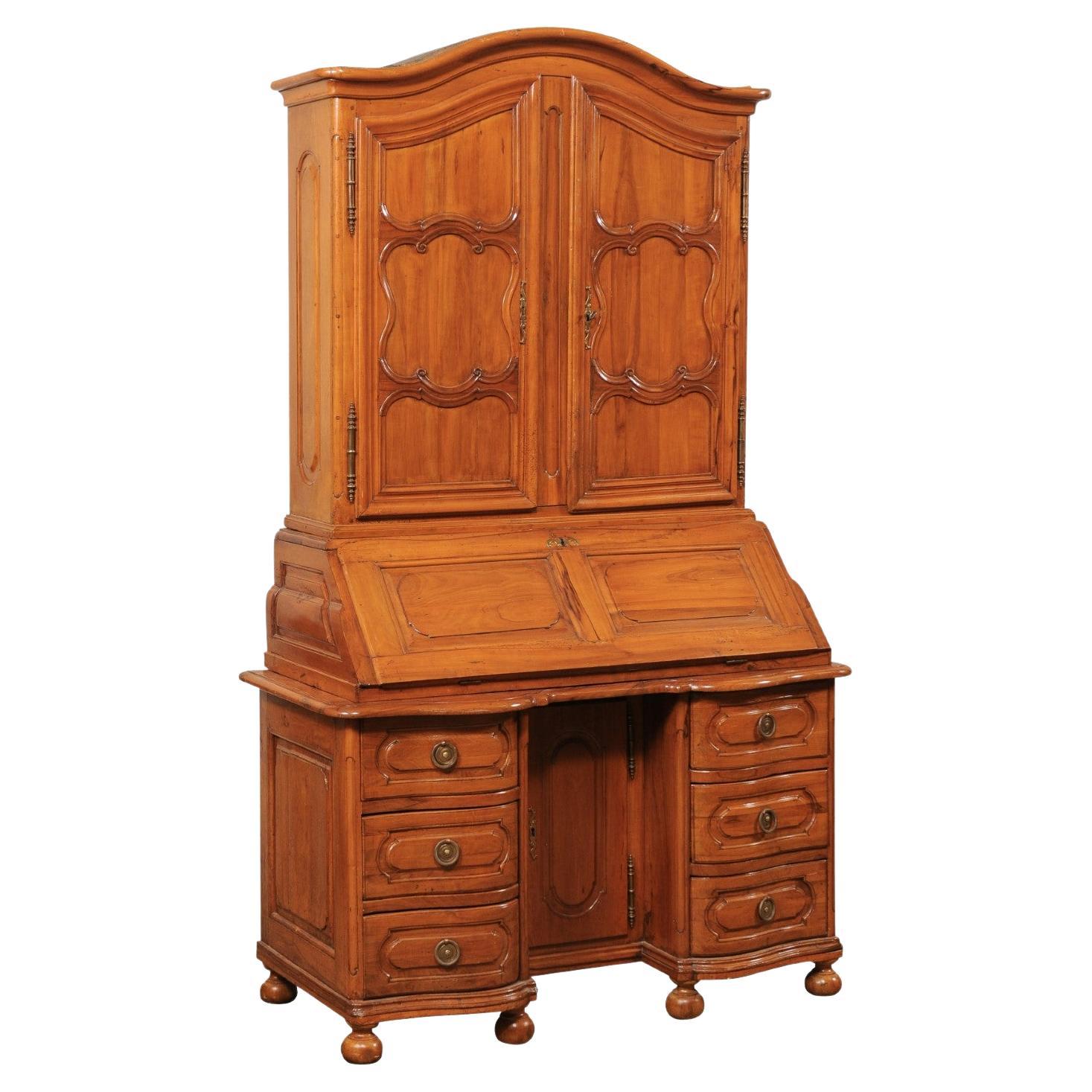 18th C. French Louis XVI Tall Secretaire (Retains Original Leather on Desk-Top) For Sale