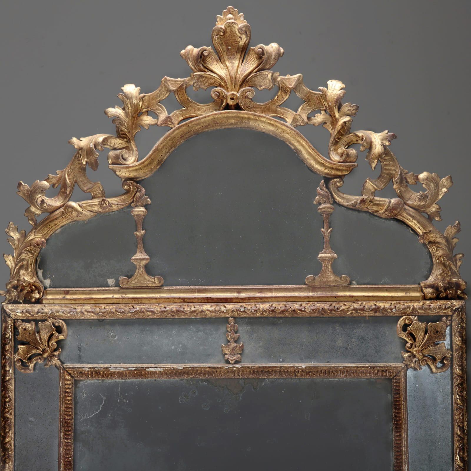 18th c. French Marginal Glass Louis XIV Gold Leaf Mirror from Private Collection In Good Condition For Sale In Wichita, KS